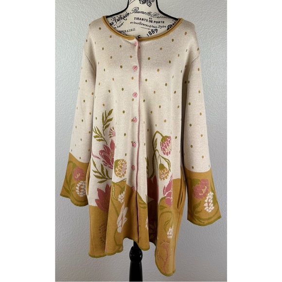 Gudrun Sjoden Sweaters - Gudrun Sjoden Women’s Long Lined Floral Print Organic Cotton Cardigan XL